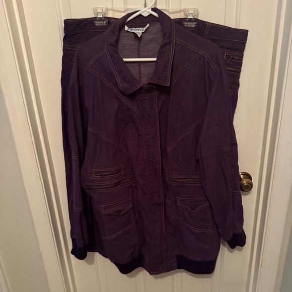Denim 24/7 Dresses & Skirts - Vintage Y2K Denim 24/7 Purple Denim Jacket & Skirt Set Size 24W